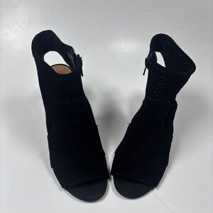 Crown Vintage Black Suede Open Toe Slingback Bootie Chunky Heel Zip Sandals 6.5